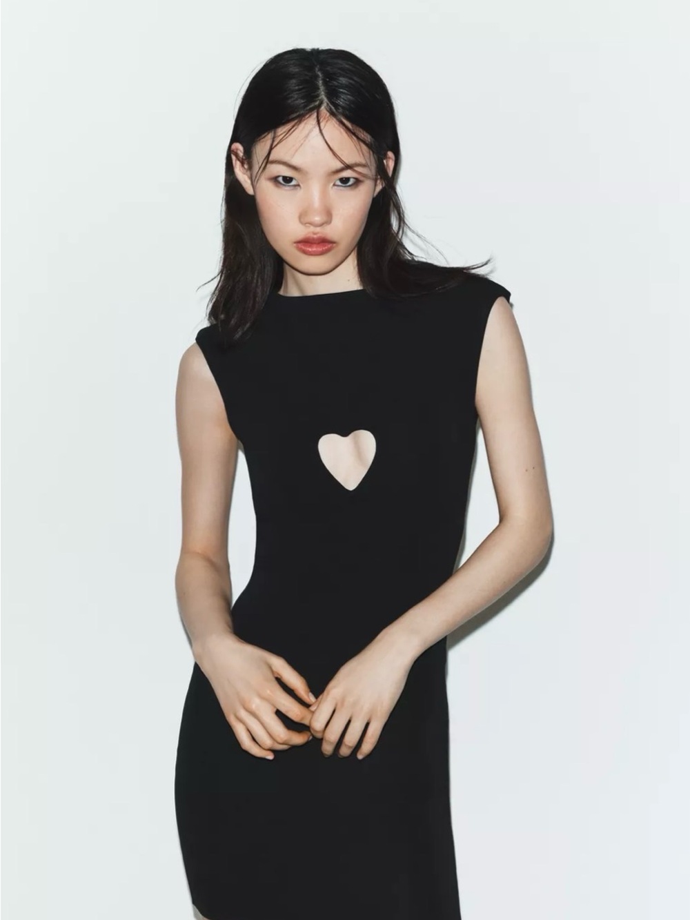 Zara Black Mini Heart Cutout Dress M NWT